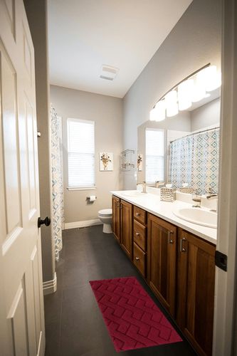 Indoor Doormat,Front Back Door Mat Rubber Backing Non Slip Door Mats 20”x31.5”Absorbent Resist Dirt Entrance Doormat Inside Floor Mats Area Rug for Entryway Machine Washable Low-Profile(Red) in Wooden and Grey Bathroom