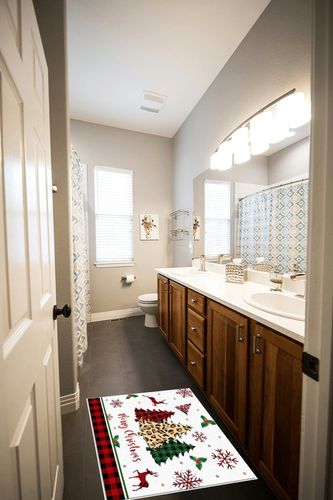 Area Rug, Winter Snowflake Elk Deer Buffalo Check Plaid Christmas Tree Area Rug, Living Room Rugs, Area Rugs for Bedroom Decor&Living Room Decor, Carpet 2x3ft Bedroom Rug, Rugs for Living Room in Wooden and Grey Bathroom