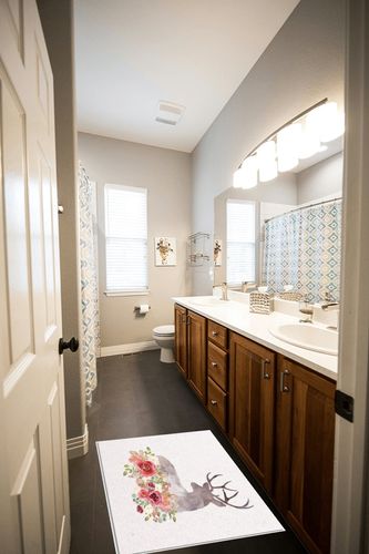 Area Rugs Non-Slip Washable Rug Christmas Reindeer Silhouette and Flower Indoor Rug Rubber Backing Floor Mats Home Decor Carpet for Living Room Dining Room Non Shedding 2x3 Ft in Wooden and Grey Bathroom