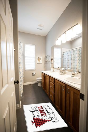 Area Rugs Non-Slip Washable Rug Buffalo Red Black Plaid Christmas Tree Snowflake Indoor Rug Rubber Backing Floor Mats Home Decor Carpet for Living Room Dining Room Non Shedding 2x3 Ft in Wooden and Grey Bathroom