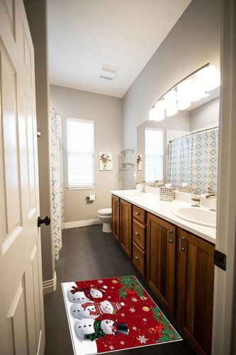 Area Rug 2x3 Feet, Xmas Tree Cardinals Snowflake Christmas Snowman Rug, Rugs for Living Room Decor Bedroom Decor Kids Room, Non-Slip Living Room Rugs, Comrft Carpet Washable Rug in Wooden and Grey Bathroom