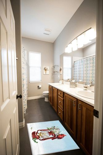 OComster Christmas Rectangle Shape Large Area Rugs - 2 x 3 Feet Xmas Red Oil Lamp Bird White Poinsettia Pinecone Blue - (Non-Woven + Rubber) Low File Floor Mat in Wooden and Grey Bathroom