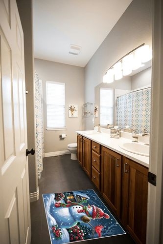 OComster Christmas Rectangle Shape Large Area Rugs - 2 x 3 Feet Xmas Snowman Red Bird Berry Farmhouse Winter - (Non-Woven + Rubber) Low File Floor Mat in Wooden and Grey Bathroom