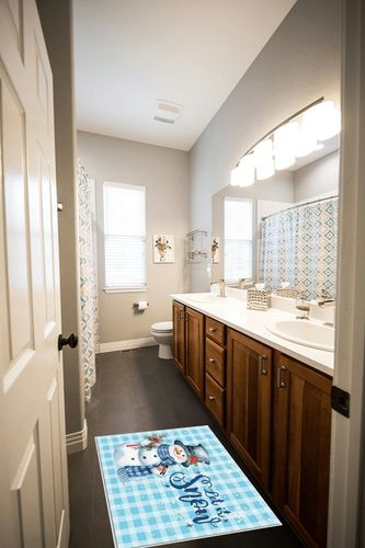 2' x 3' Area Rug, Christmas Non-Skid Rubber Backing Large Rectangle Rugs - Living Room Bedroom Home Office Xmas Snowman Bird Berry Snowflake Blue Plaid Indoor Floor Mat Carpets in Wooden and Grey Bathroom