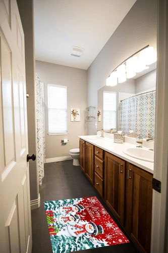 Area Rug 2x3 Feet, Snowflake Xmas Tree Merry Christmas Winter Snowman Rug, Rugs for Living Room Decor Bedroom Decor Kids Room, Non-Slip Living Room Rugs, Comrft Carpet Washable Rug in Wooden and Grey Bathroom