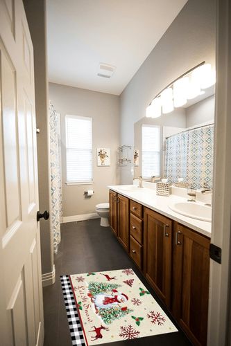 Area Rug 2x3 Feet, Let Snow Buffalo Plaid Xmas Tree Christmas Snowman Rug, Rugs for Living Room Decor Bedroom Decor Kids Room, Non-Slip Living Room Rugs, Comrft Carpet Washable Rug in Wooden and Grey Bathroom