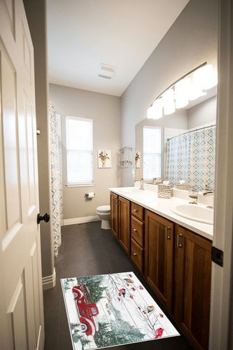 Area Rug, Snowflake Winter Cardinals Xmas Tree Christmas Red Truck Rug, 2x3 Feet Rugs for Living Room Bedroom Kids Room Kids Room Nursery Classroom, Non-Slip Comrft Carpet Washable Rug in Wooden and Grey Bathroom