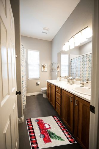 Area Rug, I'll Home for Christmas A Truck with Xmas Trees on Red Buffalo Plaid Rug, 2x3 Feet Rugs for Living Room Bedroom Kids Room Kids Room Nursery Classroom, Non-Slip Comrft Carpet Washable Rug in Wooden and Grey Bathroom