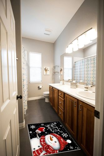 2' x 3' Area Rug, Christmas Non-Skid Rubber Backing Large Rectangle Rugs - Living Room Bedroom Home Office Xmas Red Snowman Snowflake Black Indoor Floor Mat Carpets in Wooden and Grey Bathroom