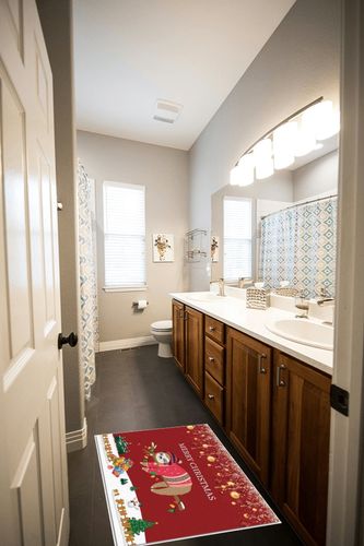 Area Rug 2x3 Feet, Christmas Winter Snowflake Snowman Sloth Xmas Tree Many Gifts on Red Rug, Rugs for Living Room Decor Bedroom Decor Kids Room, Non-Slip Living Room Rugs, Comrft Carpet Washable Rug in Wooden and Grey Bathroom