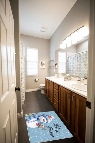 Christmas Area Rug for Living Room Bedroom 2x3, Large Runner Rug Carpet Washable Rugs Non-Shedding Floor Cover Mat for Kitchen Dining Kids Room Decor Snowman Robin Snowflakes Blue in Wooden and Grey Bathroom