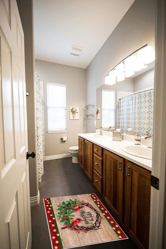 Area Rug, Red Wood Grain Berry Merry Christmas Poinsettia Cardinals Area Rug, Living Room Rugs, Area Rugs for Bedroom Decor&Living Room Decor, Carpet 2x3ft Bedroom Rug, Rugs for Living Room in Wooden and Grey Bathroom