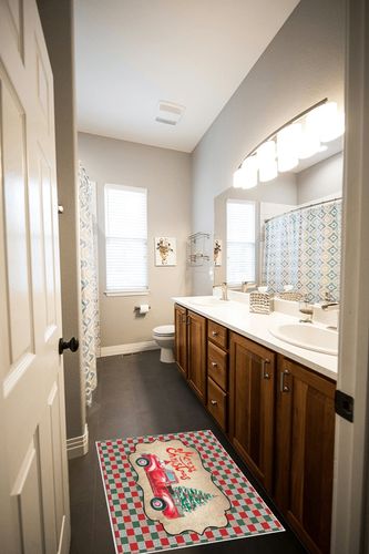 OComster Christmas Truck Rectangle Shape Large Area Rugs - 2 x 3 Feet Xmas Tree Red Green Plaid Winter Snowflake - (Non-Woven + Rubber) Low File Floor Mat in Wooden and Grey Bathroom