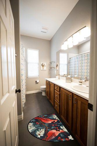 Half Round Door Mat Christmas Red Birds Berry Entryway Rug Non-Slip Welcome Mat Indoor Outdoor Absorbent Resist Dirt Floor Rug Low-Profile Carpet for Bedroom Patio Front Door Kitchen in Wooden and Grey Bathroom