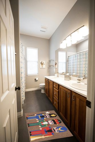 Liora Manne Front Porch Christmas Nutcracker Multi Indoor/Outdoor Rug, 2' X 3', Red in Wooden and Grey Bathroom