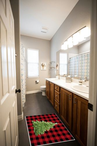 Area Rug, Red Buffalo Plaid Xmas Tree Merry Christmas Area Rug, Living Room Rugs, Area Rugs for Bedroom Decor&Living Room Decor, Carpet 2x3ft Bedroom Rug, Rugs for Living Room in Wooden and Grey Bathroom