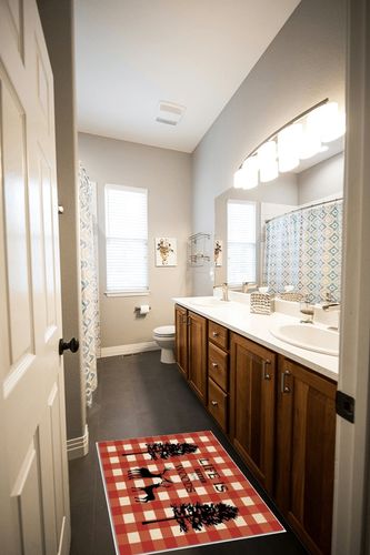 Area Rug, Life is Better in The Woods Xmas Tree Reindeer Christmas Rug, 2x3 Feet Rugs for Living Room Bedroom Kids Room Kids Room Nursery Classroom, Non-Slip Comrft Carpet Washable Rug in Wooden and Grey Bathroom