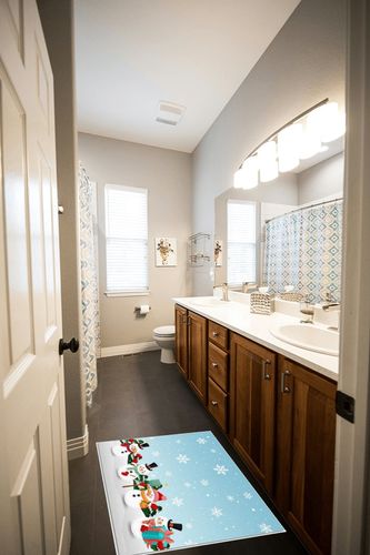 Area Rug 2x3 Feet, Xmas Tree Snowflake Snowman Christmas Rug, Rugs for Living Room Decor Bedroom Decor Kids Room, Non-Slip Living Room Rugs, Comrft Carpet Washable Rug in Wooden and Grey Bathroom