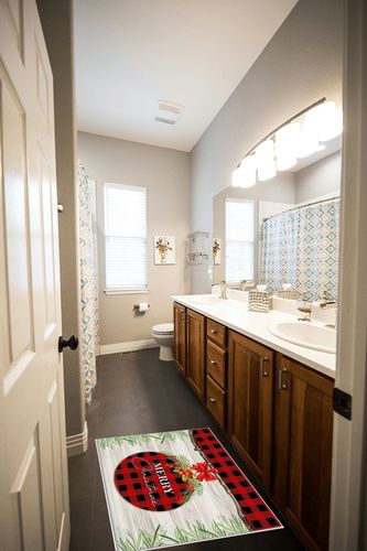 Area Rug, Merry Christmas Rug, 2x3 Feet Rugs for Living Room Bedroom Kids Room Kids Room Nursery Classroom, Non-Slip Comrft Carpet Washable Rug in Wooden and Grey Bathroom