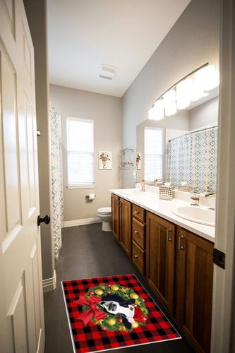 Area Rug, Bow Wreath Colorful Balls Cow Christmas Rug, 2x3 Feet Rugs for Living Room Bedroom Kids Room Kids Room Nursery Classroom, Non-Slip Comrft Carpet Washable Rug in Wooden and Grey Bathroom