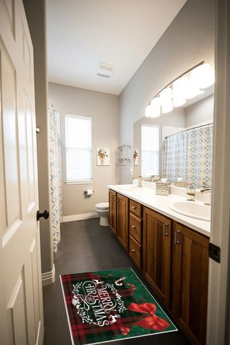 Area Rug 2x3 Feet, Christmas Pine Berry Candies Reindeer on Red Buffalo Check Plaid Rug, Rugs for Living Room Decor Bedroom Decor Kids Room, Non-Slip Living Room Rugs, Comrft Carpet Washable Rug in Wooden and Grey Bathroom