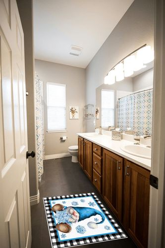 2' x 3' Area Rug, Christmas Non-Skid Rubber Backing Large Rectangle Rugs - Living Room Bedroom Home Office Blue Snowflake Gnomes Xmas Winter Black White Plaid Indoor Floor Mat Carpets in Wooden and Grey Bathroom