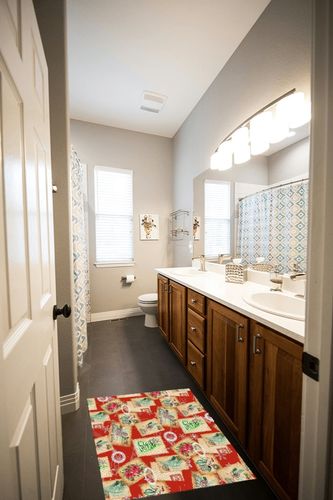 2' x 3' Area Rug, Christmas Non-Skid Rubber Backing Large Rectangle Rugs - Living Room Bedroom Home Office Xmas Tree Poinsettia Pinecone Stamp Texture Red Indoor Floor Mat Carpets in Wooden and Grey Bathroom