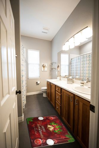 ALAZA Snowflake Christmas Ball Golden Bell Non Slip Kitchen Floor Mat Kitchen Rug for Entryway Hallway Bathroom Living Room Bedroom 39 x 20 inches(1.7' x 3.3') in Wooden and Grey Bathroom