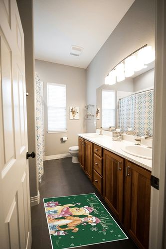 Flagology.com, Doormat, Disney Winnie The Pooh Christmas Wishes Doormat - 18" x 30", Outdoor/Indoor, Heavy Duty Recycled Rubber, Non-Slip Backing, Christmas in Wooden and Grey Bathroom