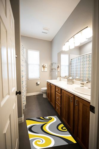 Shag Door Mats Bath Rugs Ginger Grey White Black Swirling,Soft Fluffy Doormats Non Slip Carpet Ombre Abstract Lines Art,Shaggy Fuzzy Area Throw Rug for Kitchen/Bathroom/Bedroom/Living Room 20x31.5In in Wooden and Grey Bathroom