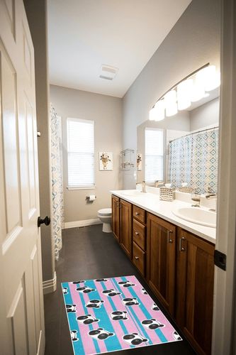 Pink Blue Panda Bathroom Rugs Fluffy Absorbent Bath Mat Machine Washable Soft Microfiber Shaggy Kitchen Mat Non Slip Carpet Runner for Shower Floor Layered Front Door Mats Porch in Wooden and Grey Bathroom