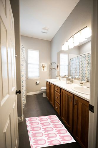 Pink Cartoon Elephant Bathroom Rugs Fluffy Absorbent Bath Mat Machine Washable Soft Microfiber Shaggy Kitchen Mat Non Slip Carpet Runner for Shower Room Sink Bath Laundry Decor in Wooden and Grey Bathroom