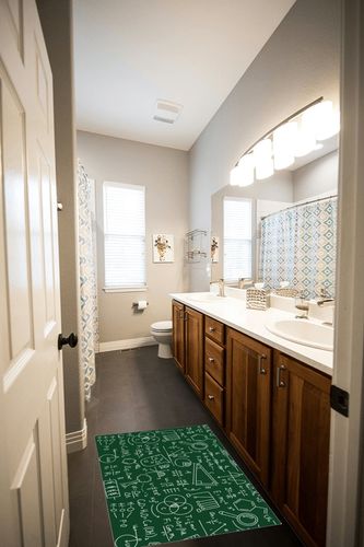 Blackboard Science Formula Background Fluffy Rug, Soft Fuzzy Geometry Rugs for Living Room, Shaggy Modern Area Rug for Bedroom Dorm, Easy Clean, Low Pile Carpet 1.5x2.5ft - Circle Velvet in Wooden and Grey Bathroom