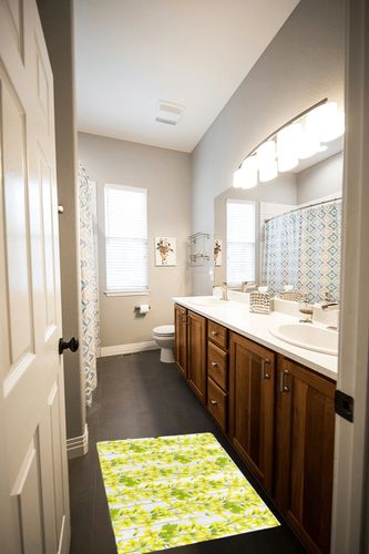 Farmhouse Plush Shag Bath Rugs Yellow Blossom Flower Vine Soft Fluffy Floor Doormat Carpet,Non-Slip Door Mats for Living Room Bedroom Kitchen Entryway Plant Wood Grain in Wooden and Grey Bathroom