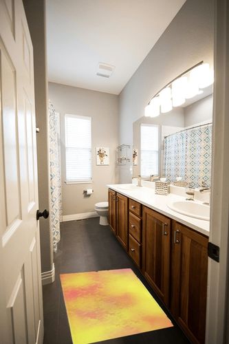 Shag Door Mats Bath Rugs Orange Yellow Gradient Back,Soft Fluffy Doormats Non Slip Carpet Modern Minimalist Abstract Art,Shaggy Fuzzy Area Throw Rug for Kitchen/Bathroom/Bedroom/Living Room 20x31.5In in Wooden and Grey Bathroom