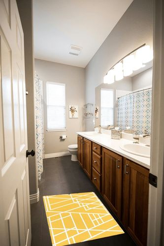 Geometric Plush Shag Bath Rugs White Geometry Line on Yellow Soft Fluffy Floor Doormat Carpet,Non-Slip Door Mats for Living Room Bedroom Kitchen Entryway Minimalist in Wooden and Grey Bathroom