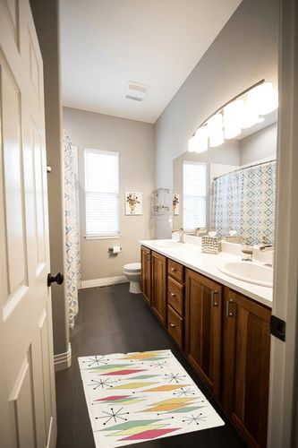 Shag Door Mats Bath Rugs Mid Century Yellow Green Block Rhombus,Soft Fluffy Doormats Non Slip Carpet Modern Abstract Diamond Art,Shaggy Fuzzy Area Throw Rug for Kitchen/Bathroom/Bedroom 20x31.5In in Wooden and Grey Bathroom