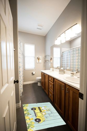 Farm Truck Plush Shag Bath Rugs Yellow Lemons Pygmy on Car Soft Fluffy Floor Doormat Carpet,Non-Slip Door Mats for Living Room Bedroom Kitchen Entryway Teal Wood Plank in Wooden and Grey Bathroom