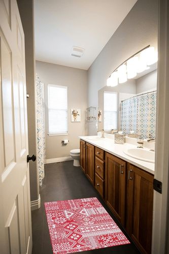 GAOMON Kitchen Mat Christmas Room Decor Door Mat 2x3 Red Rug Washable Rugs Bathroom Rugs Non Slip Entry Mat Bohemian Rug Low Pile Rug 2'x3' Red in Wooden and Grey Bathroom