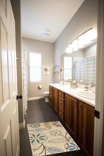 Maples Rugs Reggie Floral Kitchen Rugs Non Skid Washable Accent Area Carpet [Made in USA], Beige, 1'8 x 2'10 in Wooden and Grey Bathroom