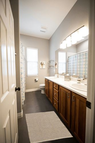 DII Woven Recycled Yarn Rag Rug Collection Miniature Diamonds, 2x3', Stone in Wooden and Grey Bathroom