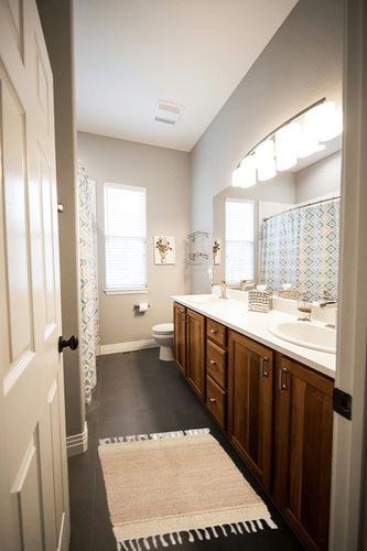 DII Woven Rugs Collection Hand-Loomed Jute, 2x3', Off-White Stripes in Wooden and Grey Bathroom