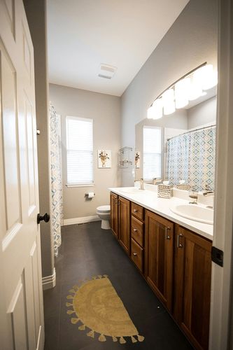 Boho Bathroom Rugs Half Circle Cotton Bath Mat with Tassels Hand-Woven Bohemian Rugs with Rug Non Slip Pad Washable Bath Rugs for Bathroom, Shower, Tub 20"x32", Half-Circle Mustard in Wooden and Grey Bathroom