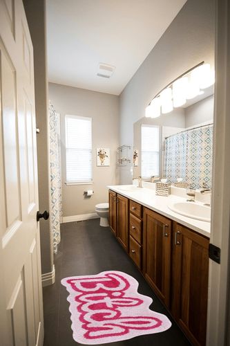 Carmoion Funny Cute Rugs for Bedroom Bathroom Dorm Kitchen Non Slip Rubber Backed Machine Washable,Funky Cool Rugs Colorful Fluffy Shaggy Bedside Accent Rug 35"x18"(Pink) in Wooden and Grey Bathroom