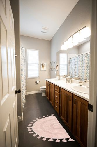 Half Circle Boho Bathroom Rug with Tassels 100% Cotton Hand-Woven Bath Mat Non Slip Absorbent Bath Rugs with Rug Pad Washable Boho Bath Mat Carpet for Tub, Shower 20"x32",Grey in Wooden and Grey Bathroom