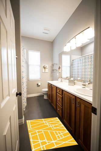 Yellow Geometric Area Rugs for Living Room/Bedrooom, 2'x3' Area Rug Non-Slip, White Modern Abstract Art Geometry Kids Room Area Rug Washable Accent Floor Carpet Runner Indoor Outdoor in Wooden and Grey Bathroom