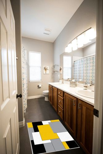 Area Rug, White Yellow Color Block Geometric Rug, 2x3 Feet Rugs for Living Room Bedroom Kids Room Kids Room Nursery Classroom, Non-Slip Comrft Carpet Washable Rug in Wooden and Grey Bathroom