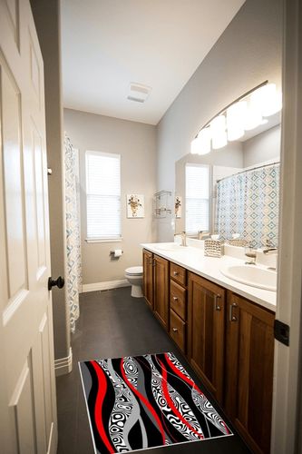 2' x 3' Area Rug, Red Geometric Non-Skid Rubber Backing Large Rectangle Rugs - Living Room Bedroom Home Office Black White Zebra Striped Print Abstract Art Indoor Floor Mat Carpets in Wooden and Grey Bathroom