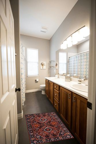 Beeiva Vintage Oriental Area Rug 2x3 Small Washable Entryway Rug Non-Slip Door Mat Accent Throw Rugs Indoor Floor Carpet for Kitchen Bedroom Bathroom (Red/Multi, 2x3ft) in Wooden and Grey Bathroom