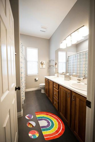 Bathroom Rugs, Jhua Half Round Area Rug Rainbow Indoor Floor Mat, Non Slip Half Circle Rug Fluffy Carpet, Soft Fuzzy Shaggy Throw Rugs for Living Room Bedroom Bathroom Kitchen Home Decor (31.5x19.7in) in Wooden and Grey Bathroom